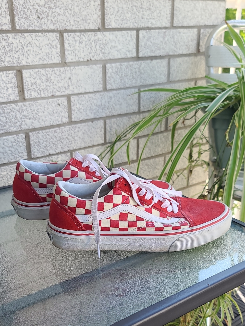 Vans Men's Size 6.5 - Red and White Old Skool Checkerboard Skate Sneakers